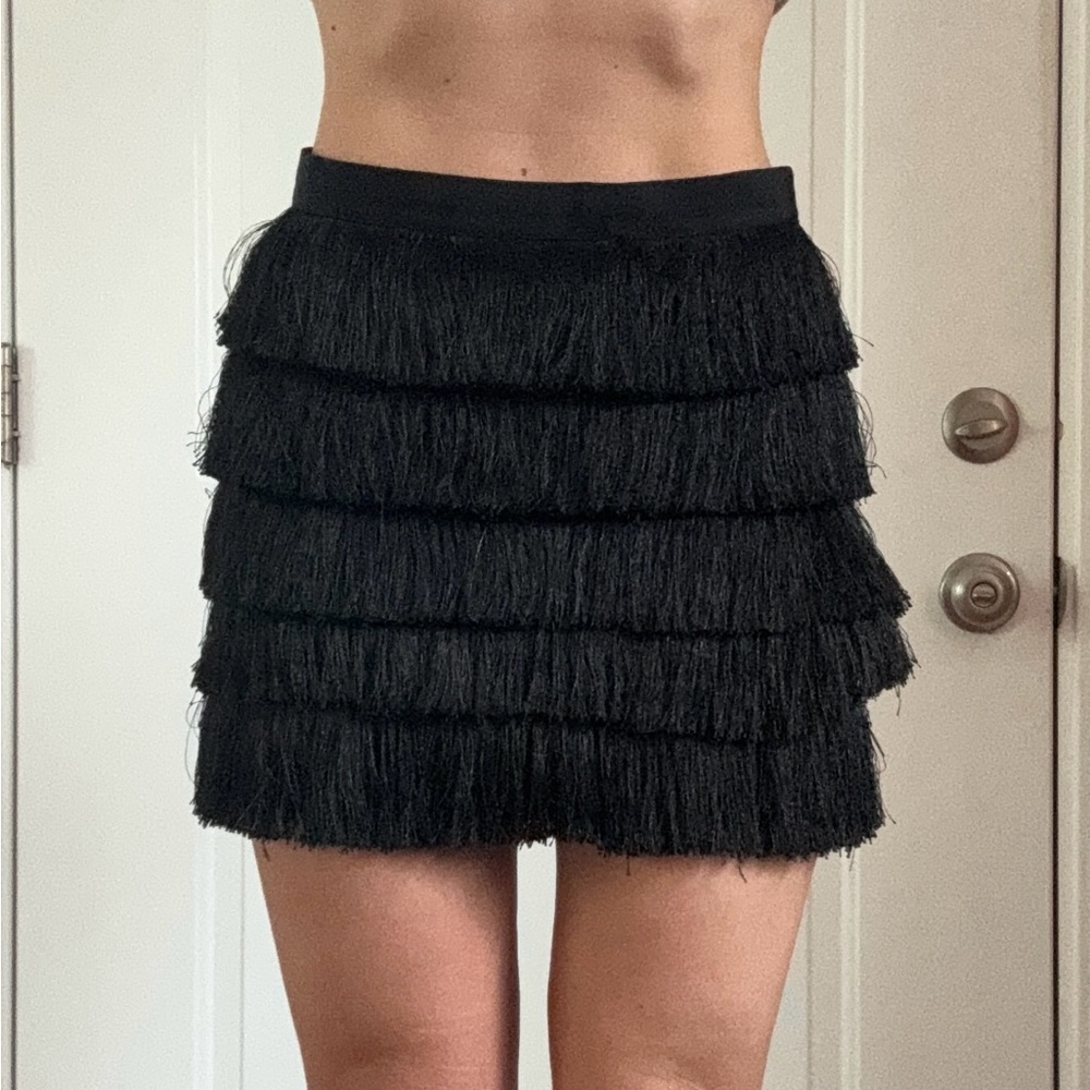 Tiered Fringe Mini Skirt